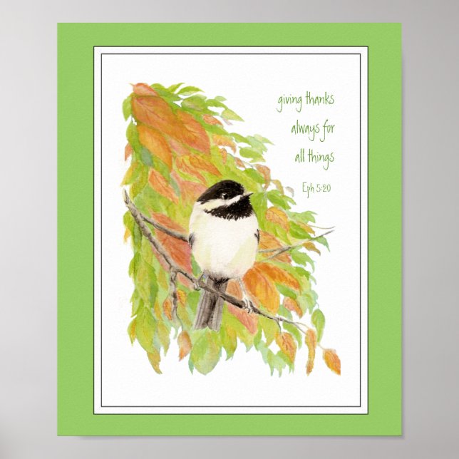 Póster Thanksgiving,Autumn,Fall,Chickadee, Bird Scripture (Frente)