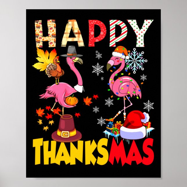 Póster Thanksgiving Christmas Flamingo Happy Thanksmas Xm (Frente)