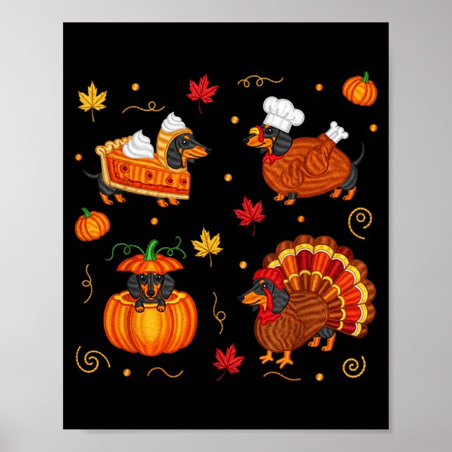 Póster Thanksgiving Dachshund Weiner Dog Turkey Cute Pump (Frente)