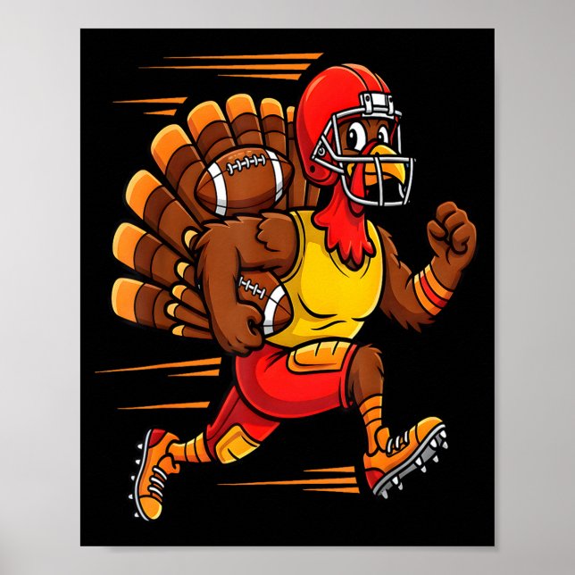 Póster Thanksgiving Funny Turkey Playing Football Men Boy (Frente)