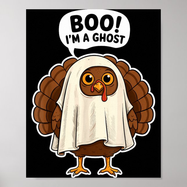 Póster Thanksgiving Ghost Turkey Disguise Funny Halloween (Frente)