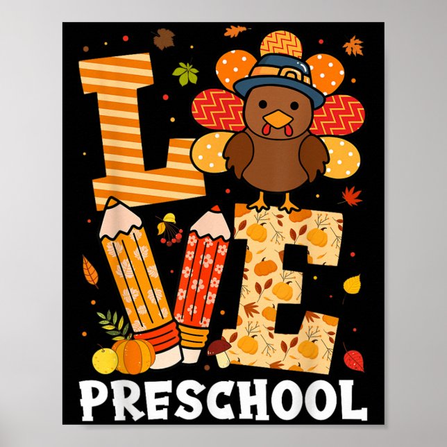 Póster Thanksgiving Love Preschool Teacher Turkey Autumn  (Frente)