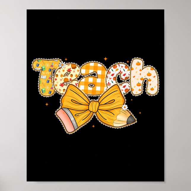 Póster Thanksgiving Teacher Pencil Bow Fall One Thankful  (Frente)