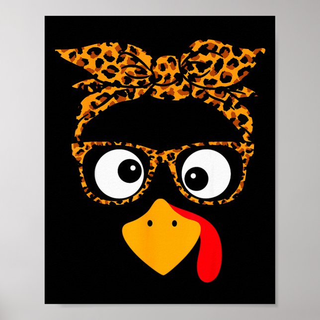 Póster Thanksgiving Turkey Face Leopard Print Gles Autumn (Frente)