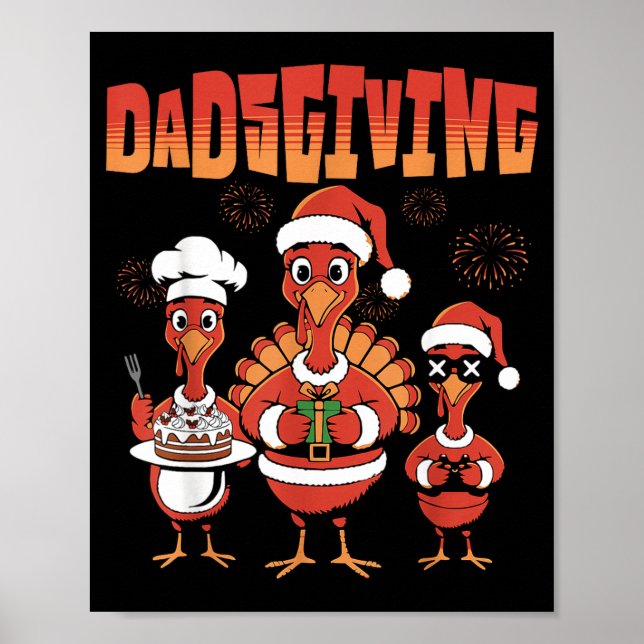 Póster Thanksgiving Turkey Squad Dancing Dad Mom Kid Happ (Frente)