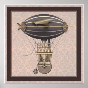 Póster The Airship Penny Farthing Fantasy Flying Machine