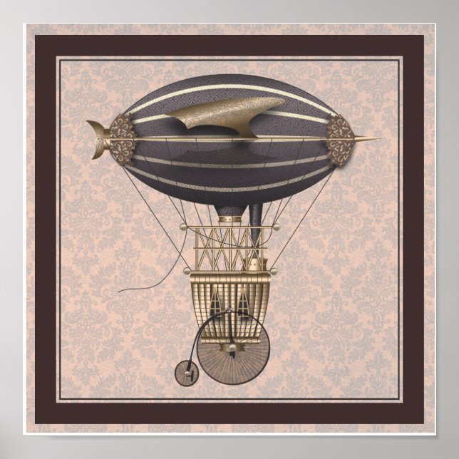 Póster The Airship Penny Farthing Fantasy Flying Machine (Frente)