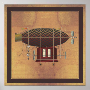 Póster The Airship Petite Rouge Steampunk Flying Machine