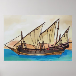Póster The ancient Xebec sailing vessel 