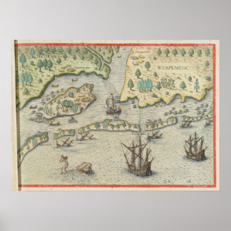 Póster The arrival of the Englishmen in Virginia