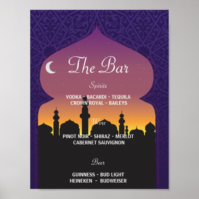 Póster The Bar Arabian Party Sign Wedding Reception (Frente)