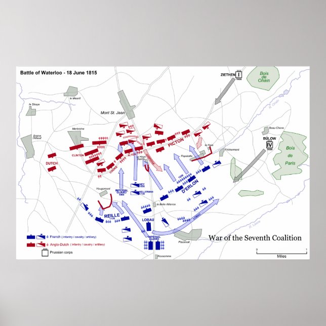 Póster The Battle of Waterloo Strategic Map June 18 1815 (Frente)