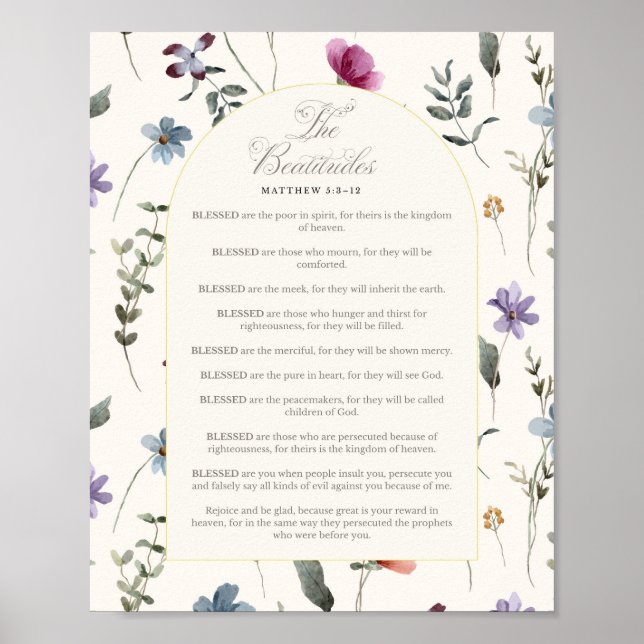 Póster The Beatitudes Matthew 5:3–12 Floral Scripture (Frente)