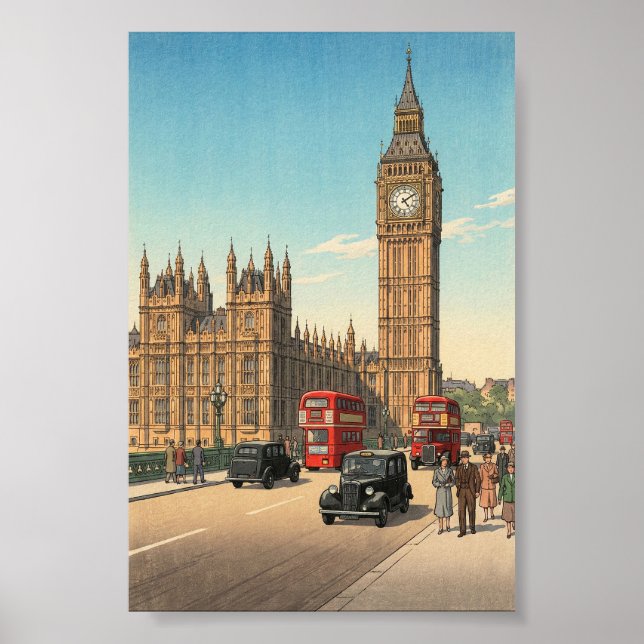 Póster The Big Ben Clock Tower Japanese Woodblock Print (Frente)