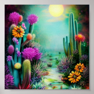 Póster The blooming desert ink and water art