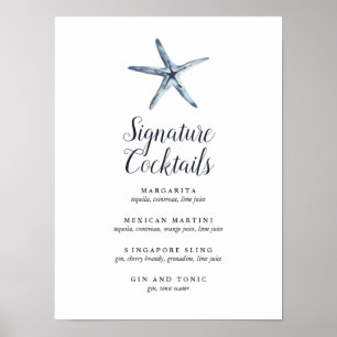 Póster The Blue Starfish   Signature Cocktail Menu Sign