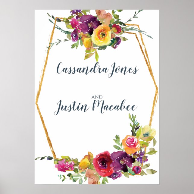 Póster The Bride and Groom Geometric Floral Wedding (Frente)