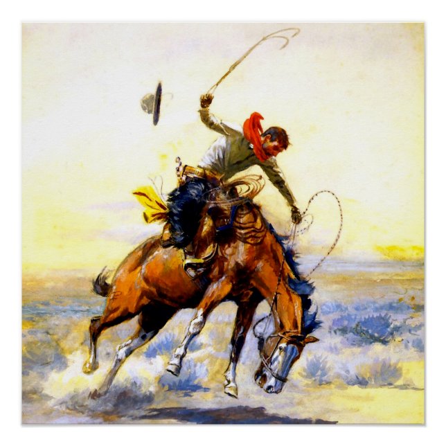 Póster “The Bucker” Arte Occidental de Charles M Russell (Anverso)