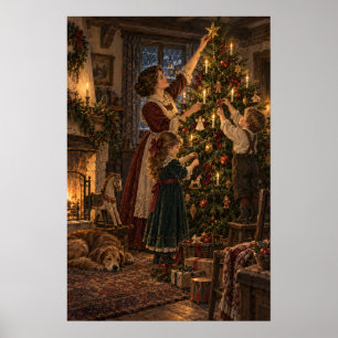 Póster The Candlelit Tree Vintage Old World Christmas