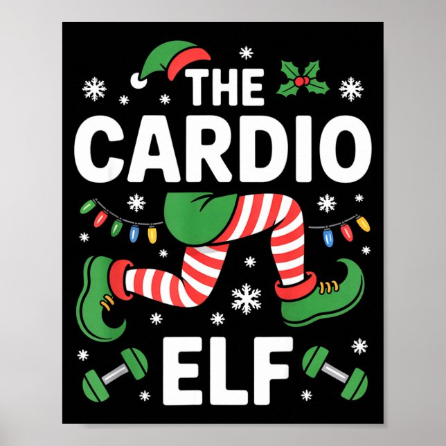 Póster The Cardio Elf Funny Fitness Christmas Gym Workout (Frente)