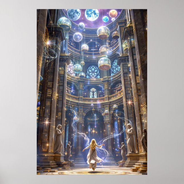 Póster The Celestial Library: Where Magic Meets Knowledge (Frente)