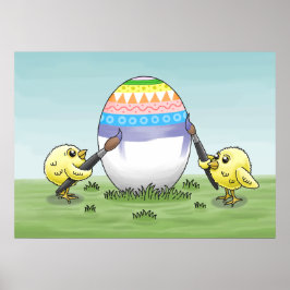 Póster The chickens paint an Easter egg