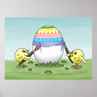 Póster The chickens paint an Easter egg