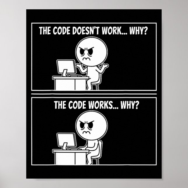 Póster The Code Doesn't Work Funny Programmer Computer En (Frente)