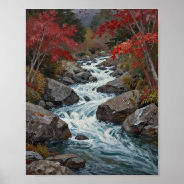Póster The Crimson Current: A Cascading Autumn Stream (Frente)