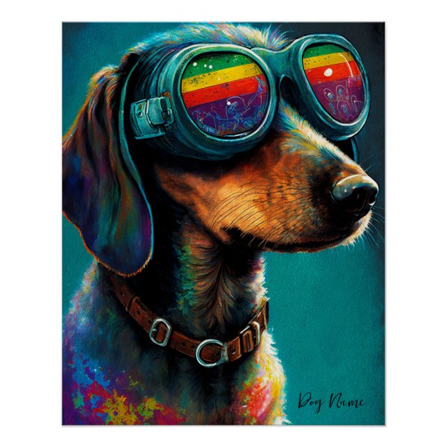 Póster The Dachshund Dog With Sunglasses - Composition005 (Anverso)
