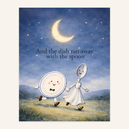Póster The Dish Ran Away with the Spoon Nursery Rhyme Art