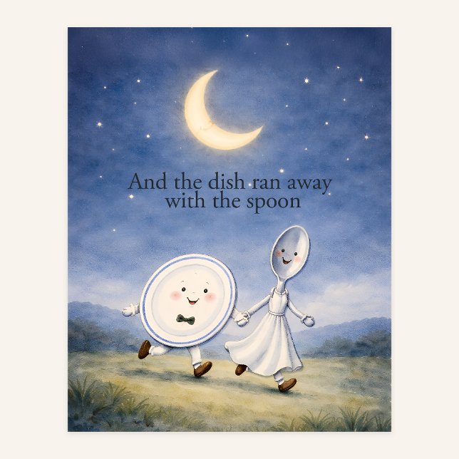 Póster The Dish Ran Away with the Spoon Nursery Rhyme Art (Subido por el creador)