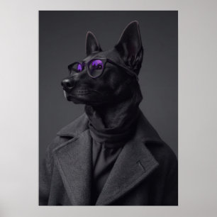 Póster The Elegant Black Dog in Turtleneck and Coat