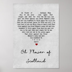 Póster The Flower Of Scotland Grey Heart Song Lyric Print