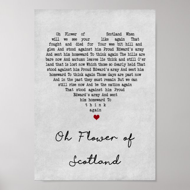 Póster The Flower Of Scotland Grey Heart Song Lyric Print (Frente)