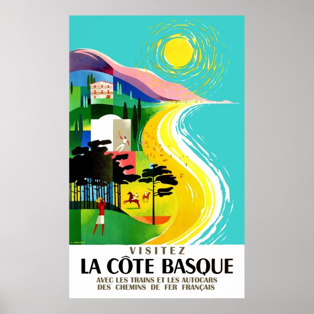 Póster The French Basque coast, vintage travel (Frente)