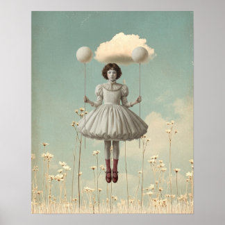 Póster The Girl & Her Cloud | Surreal Storybook Art