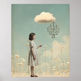 Póster The Girl & Her Key Kite | Surreal Storybook