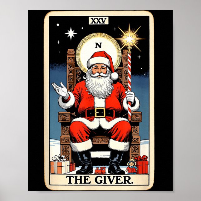 Póster The Giver Santa Tarot Card Style Christmas Graphic (Frente)