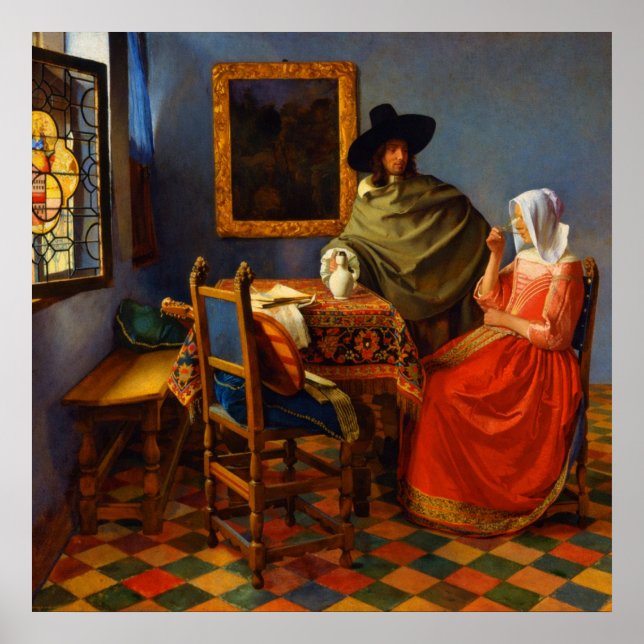 Póster The glass of wine by Johannes Vermeer  (Frente)