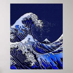 Póster The Great Hokusai Wave chrome carbon fiber styles