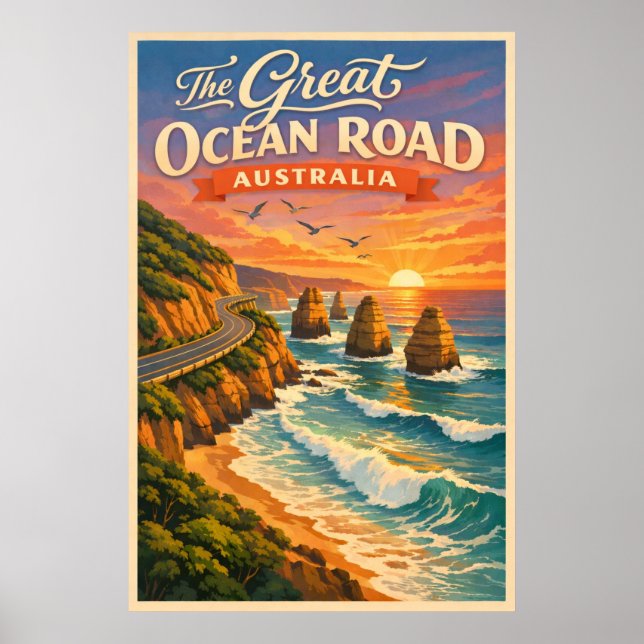 Póster The Great Ocean Road Australia - Vintage Poster (Frente)