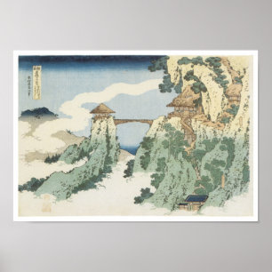Póster The Hanging Cloud Bridge, Hokusai, 1834