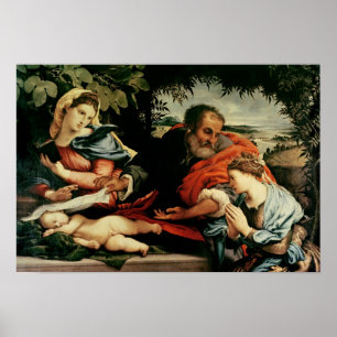 Póster The Holy Family with St. Catherine of