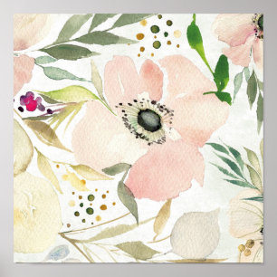 Póster The Joy of White Watercolor Floral Pattern