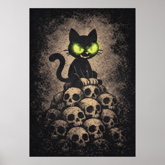 Póster The Last Hiss - Retro Cat On Skulls, Dark Cartoon (Frente)