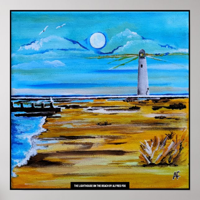 Póster The Lighthouse on the Beach Painting by Alfred Fox (Frente)