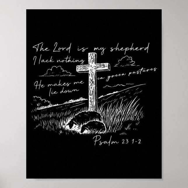 Póster The Lord Is My Shepherd Psalm 23 Cross Meadow  (Frente)