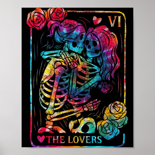 Póster The Lovers Tarot Card Gothic Occult Kissing Skelet (Frente)