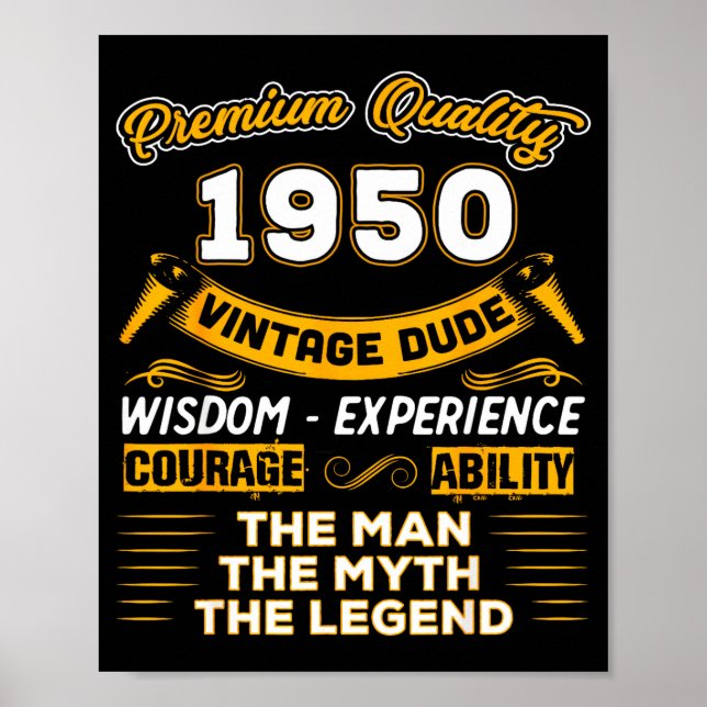 Póster The Man Myth Legend 1950 75th Birthday Gift 75 Yea (Frente)